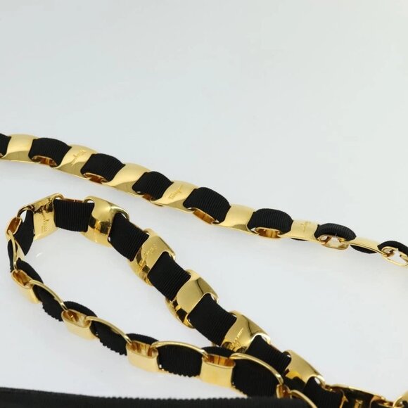 Salvatore Ferragamo Chain Vala Shoulder Bag Canvas Black Gold Auth - Picture 9 of 16